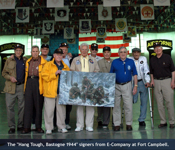 Easy Company paratroopers with Hang Tough, Bastogne 1944 art print