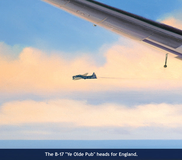 The B-17 Ye Olde Pub flies away